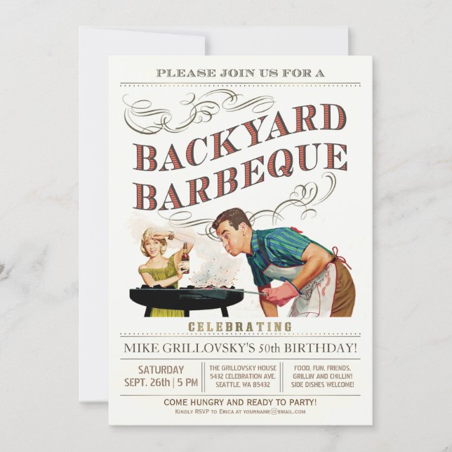 Backyard BBQ Invitations | Vintage Classic V.2 (Front)