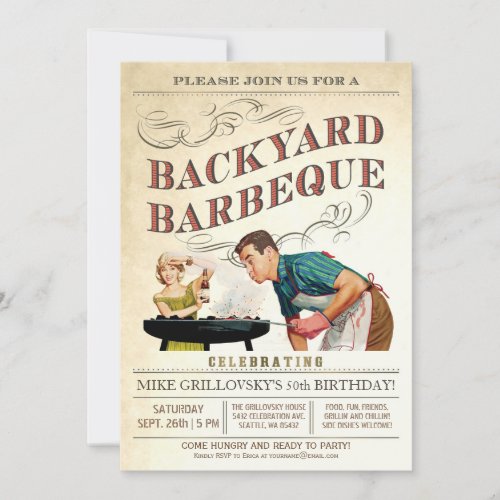 Backyard BBQ Invitations  Vintage Classic V3