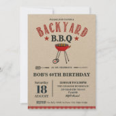 Backyard BBQ Male Birthday Red Gingham Craft Invitation (Front)