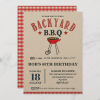 Backyard BBQ Male Birthday Red Gingham Craft Invitation