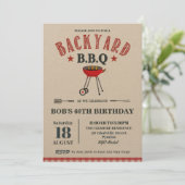 Backyard BBQ Male Birthday Red Gingham Craft Invitation (Standing Front)