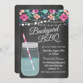 Backyard Bbq Mason Jar Invitation by PaperandPomp at Zazzle