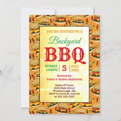 Backyard BBQ Party Burgers Invitation