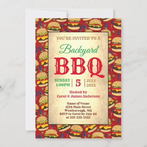 Backyard BBQ Party Burgers Red Invitation