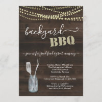 Backyard BBQ Party Invitation - Rustic Wood