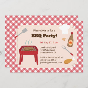 Backyard Bbq Party Red Plaid Pattern Invitation