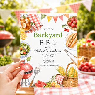 Backyard BBQ Party Summer Picnic Family Invitation