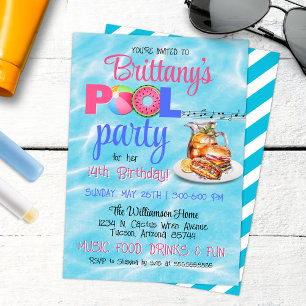 Backyard BBQ Pool Party Birthday Invitation