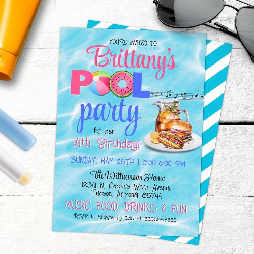 Backyard BBQ Pool Party Birthday Invitation
