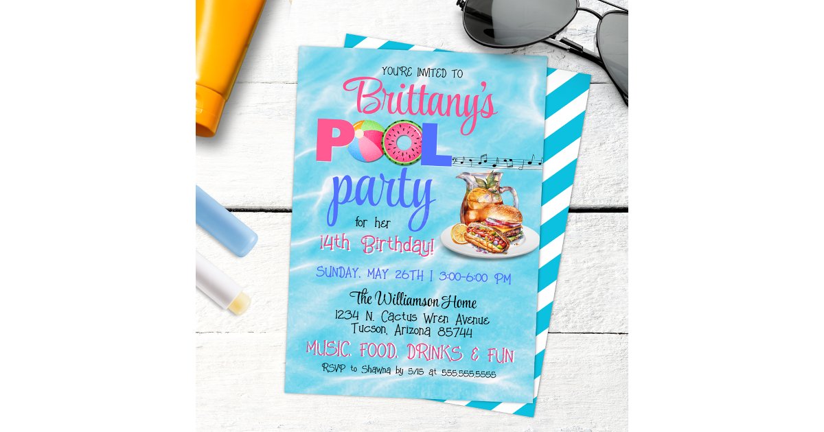 Backyard BBQ Pool Party Birthday Invitation | Zazzle