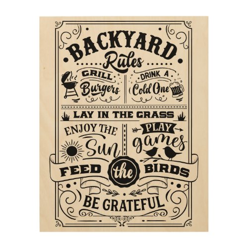 Backyard BBQ Rules Wood Wall Art