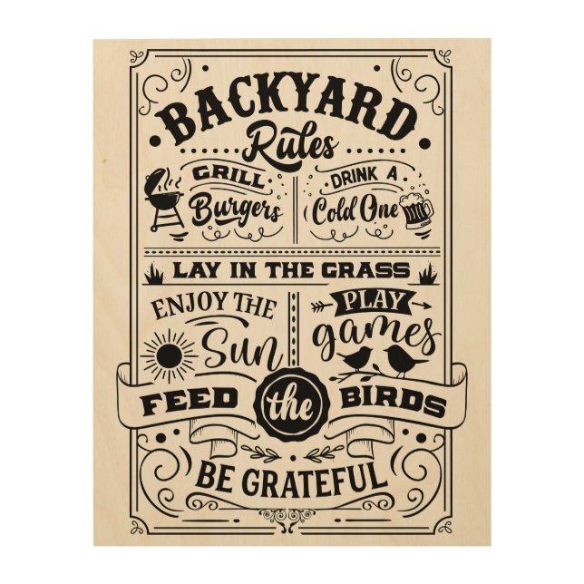 Backyard BBQ Rules Wood Wall Art (Front)