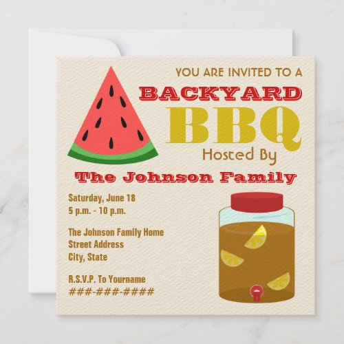 Backyard BBQ Watermelon  Sweet Tea Invitation