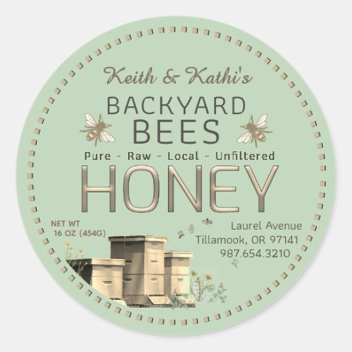 Backyard Bees Hives and Little Bees Garden Green Classic Round Sticker