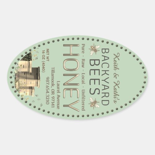 Backyard Bees Hives and Little Bees Garden Green Oval Sticker