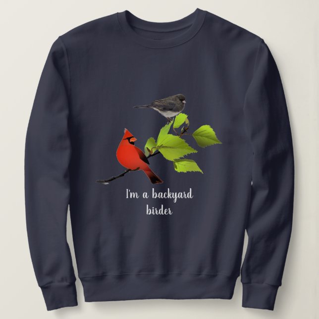 Backyard Birder Gift / Cardinal Bird on Blue Sweatshirt (Design Front)
