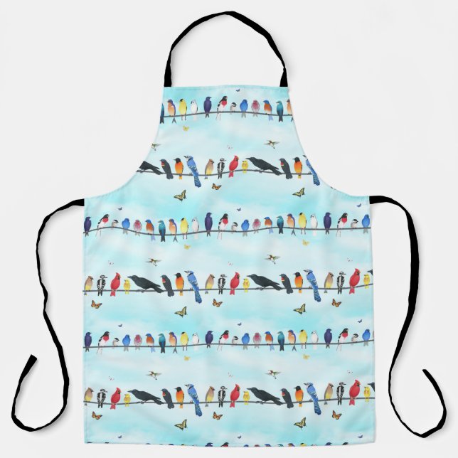 backyard birds on a line with butterflies  apron (Front)