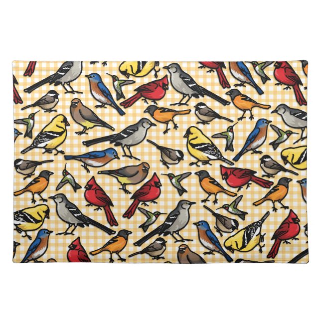 Backyard Birds on Yellow Gingham Placemat (Front)