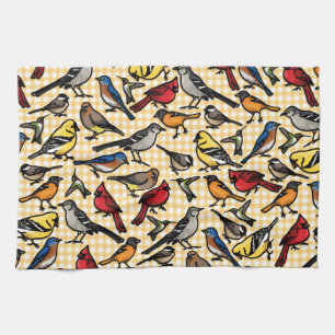 Backyard Birds on Yellow Gingham Towel