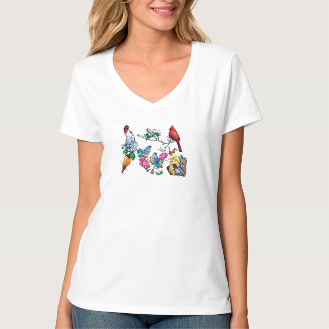 Backyard Birds V-Neck T-Shirt (Front)