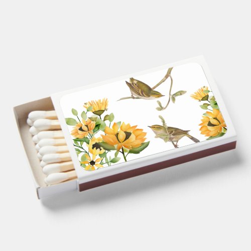 Backyard Birds with Blooming Sunflowers Matchboxes