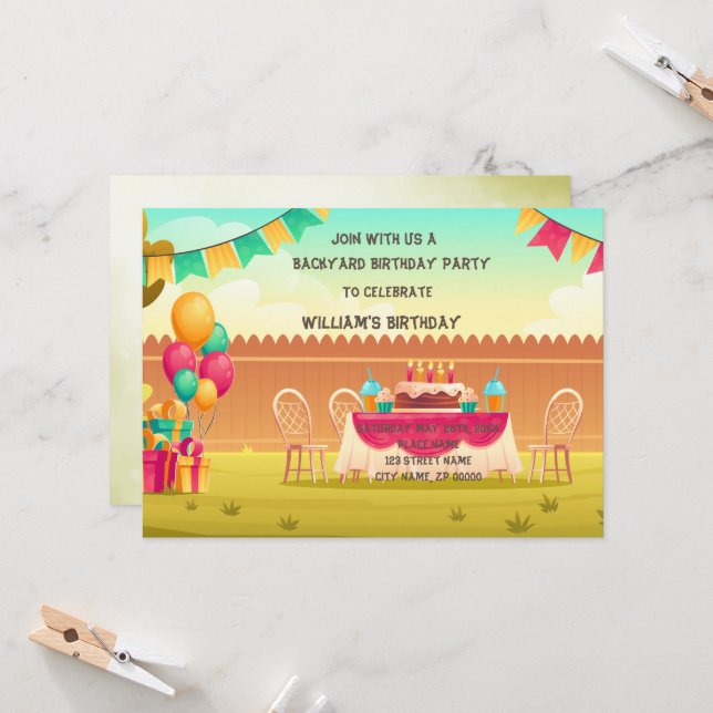 BackYard Birthday Party Invitation (Front/Back In Situ)