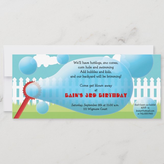 Backyard Blowout- Bubbles Kids' Birthday Party Invitation (Front)