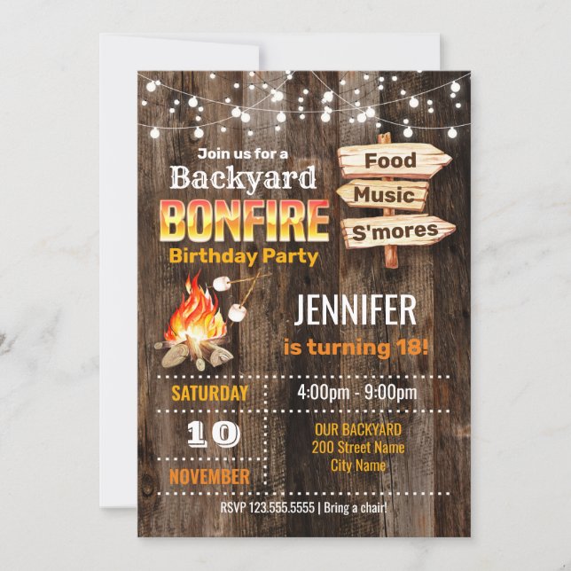 Backyard Bonfire Birthday Party Invitation (Front)