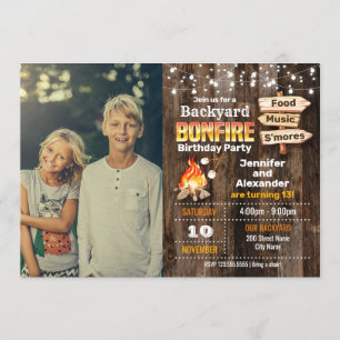 Backyard Bonfire Birthday Party Invitation