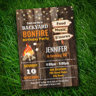 Backyard Bonfire Birthday Party Invitation