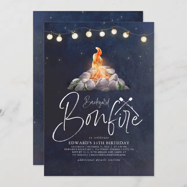 Backyard Bonfire Birthday Party Modern Elegant Invitation | Zazzle