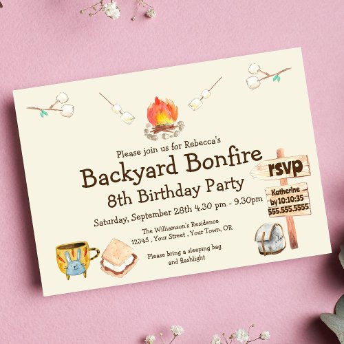 Backyard Bonfire Camping Birthday Party Invitation