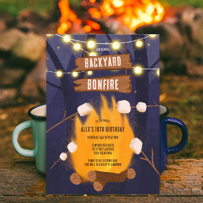 Backyard bonfire camping outdoor birthday party invitation