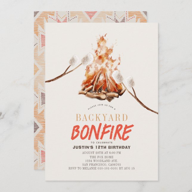 Backyard Bonfire Camping S'mores BBQ Birthday Invitation (Front/Back)
