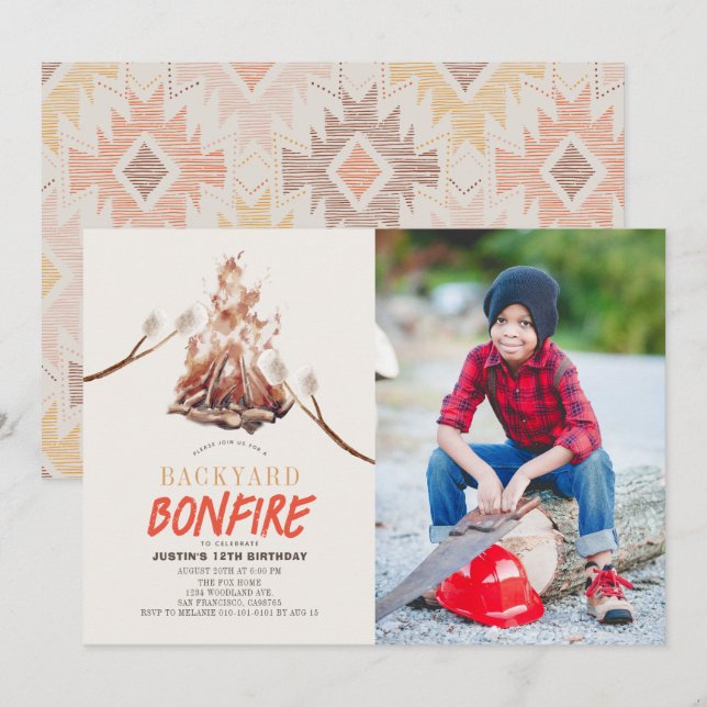 Backyard Bonfire Camping S'mores Birthday Photo Invitation (Front/Back)
