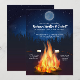 Backyard Bonfire Cookout Birthday BBQ Party Invitation