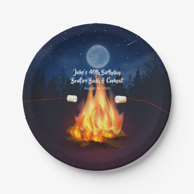 Backyard Bonfire Cookout Birthday BBQ Party Paper Plates (Front)