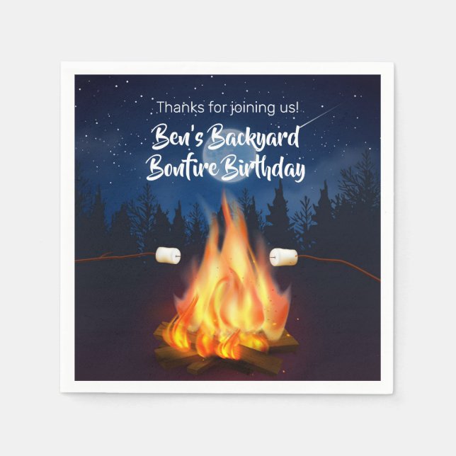 Backyard Bonfire Cookout Birthday Party Napkins (Front)