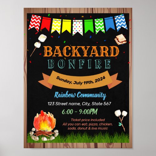 Backyard bonfire school teacher template poster