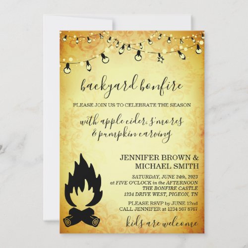 Backyard Bonfire Season Party Celebration Kraft Invitation