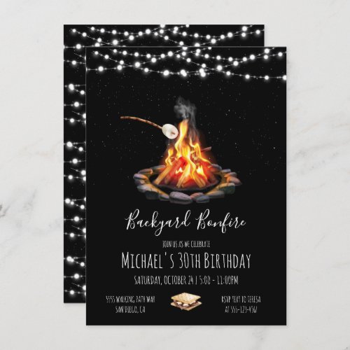 Backyard Bonfire string of lights Invitation