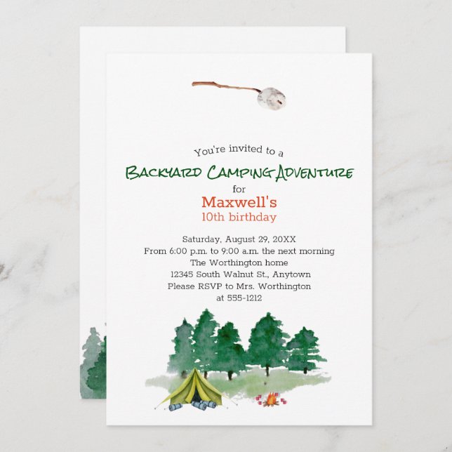 Backyard Camping Birthday Party Invitation (Front/Back)
