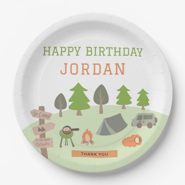 Backyard Camping Birthday Under the Stars Outdoors Paper Plates (Front)