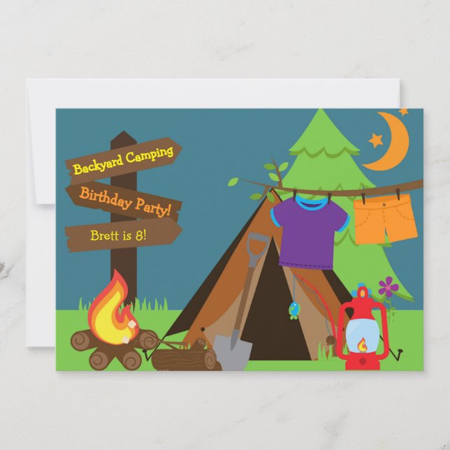 Backyard Camping Campout Sleepover Birthday Invite (Front)