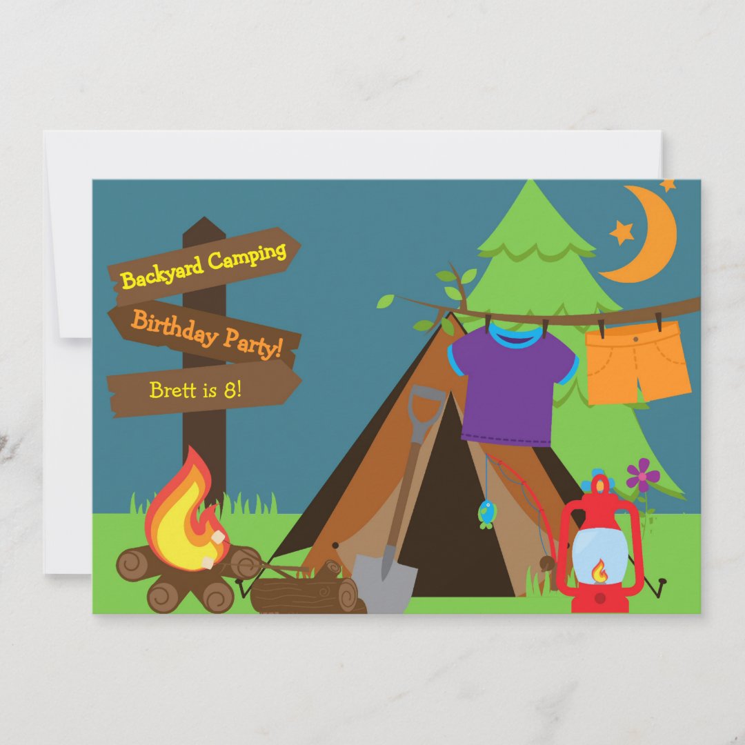 Backyard Camping Campout Sleepover Birthday Invite | Zazzle