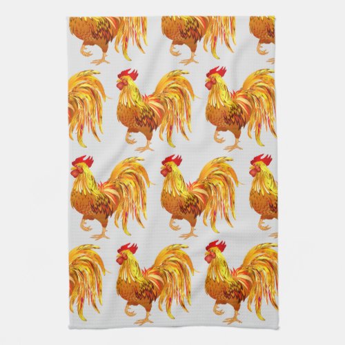Backyard Chicken Farmer Golden Rooster Pattern Kitchen Towel
