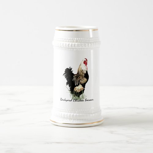 Backyard Chicken Farmer with Rooster Design Beer Stein