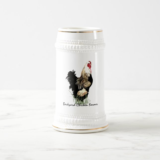 Backyard Chicken Farmer with Rooster Design Beer Stein (Center)