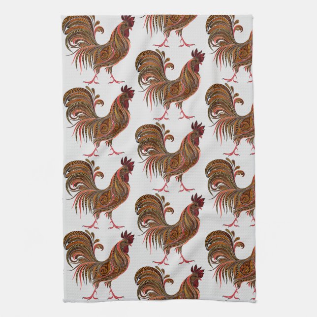 Backyard Chicken Farmer with Rooster Pattern Kitchen Towel (Vertical)