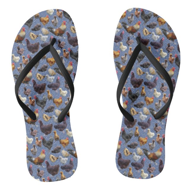 Backyard Chickens on Glitter Background Flip Flops (Footbed)